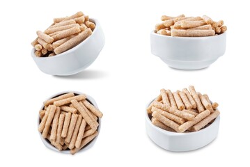 Rye stick chips in a bowl on a white isolated background - 772577105