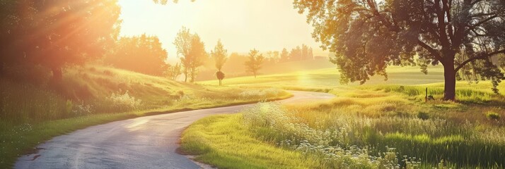 Bright Sunlight on a Rural Road. Generative AI
