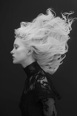 Woman in White Dress With White Hair