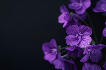 Cluster of Purple Flowers Against Black Background