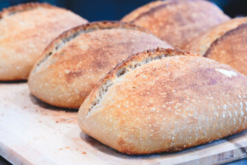Fresh fragrant bread on the table. Food concept