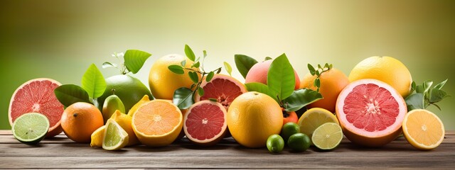 fresh healthy citrus fruits on a wooden table