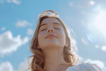 image of a beautiful blue sky and a woman with flawless makeup