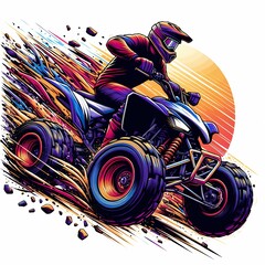 illustration of a Quad atv extreme sport racing in a dynamic high speed racing pose