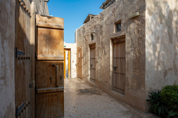 Old buildings architecture in the Wakrah souq (Traditional Market).