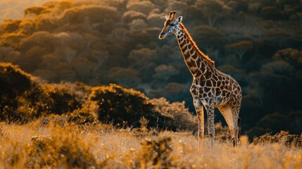 Animal wildlife photography giraffe with natural sunny view background. AI generated image
