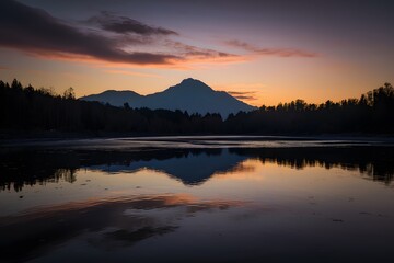 Obraz premium Tranquil scene reflects heavenly silhouette over illuminated water surface