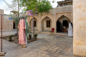 Wakra, Qatar - March 28, 2024: Old buildings architecture in the Wakrah souq (Traditional Market).