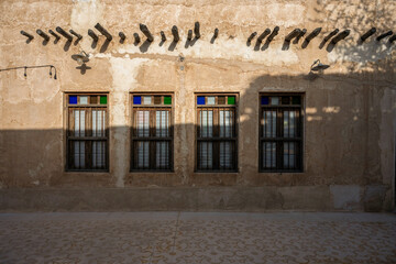 Wakra, Qatar - March 28, 2024: Old buildings architecture in the Wakrah souq (Traditional Market).