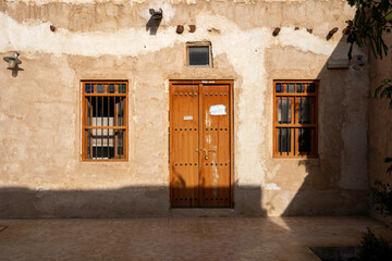 Wakra, Qatar - March 28, 2024: Old buildings architecture in the Wakrah souq (Traditional Market).
