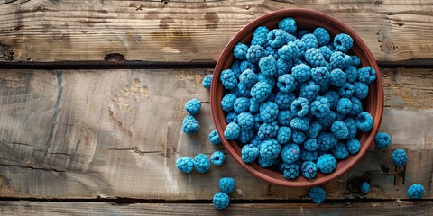 fresh blue raspberries in a bowl on a wooden table