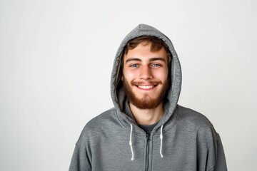 smiling young man in hoodie - obrazy, fototapety, plakaty