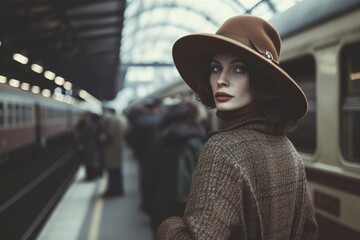 woman dressed in an old, vintage style - obrazy, fototapety, plakaty
