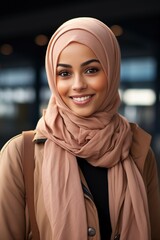 young adult woman wearing hijab with veil
