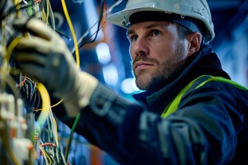 Professional electrician fixing complex wiring systems