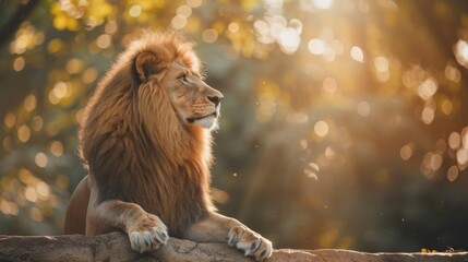 Lion animal wildlife with natural sunny view background. AI generated