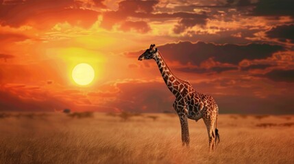 Animal wildlife photography giraffe with natural sunny view background. AI generated image