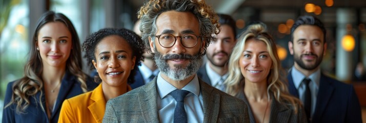 Diverse professionals smiling together in bright office setting