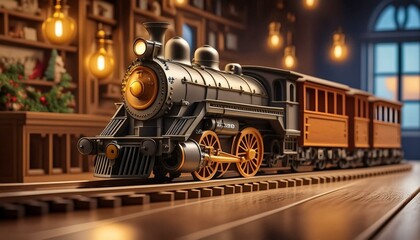 Miniature Journey: Toy Train Rests on Wooden Table