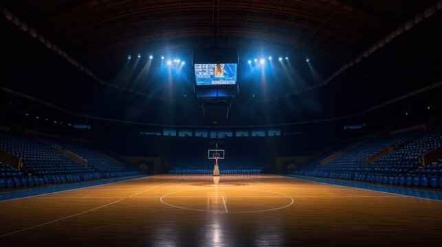 Empty basketball court, AI-generated