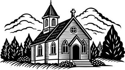 Hand-Drawn Church Illustration Artistry in Every Line