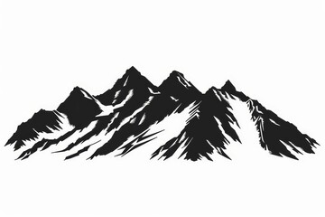 Majestic Black Mountain Peaks Silhouette on White Background - Adventure Travel Logo Icon