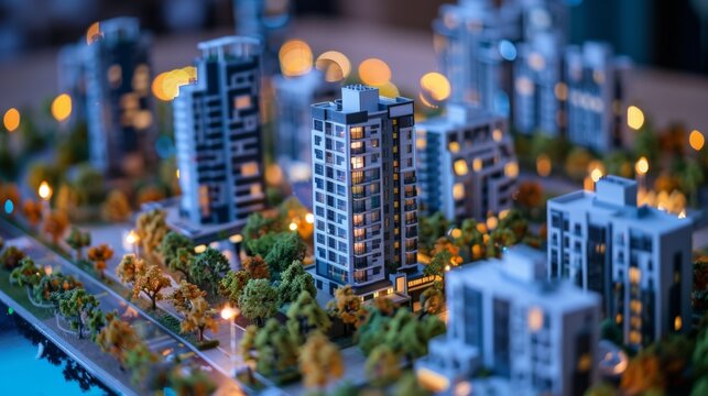 Modern smart city mock up miniature wallpaper background