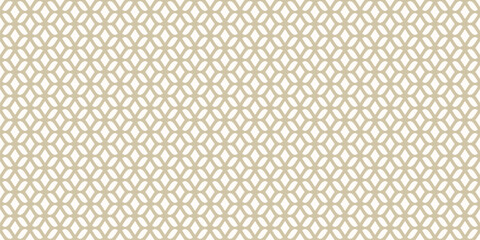 Luxury vector mesh seamless pattern. Abstract minimal background with curved lines, wavy shapes. Golden texture of grid, lace, weaving, net, lattice. Gold and white ornament. Repeated wide geo design