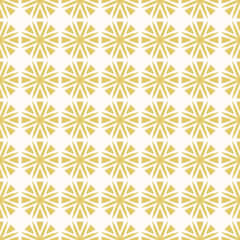 Simple vector geometric floral ornament. Abstract gold and white seamless pattern with flowers in regular grid. Elegant golden background texture. Repeating design for print, textile, fabric, decor