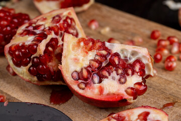 red ripe pomegranate with red grains