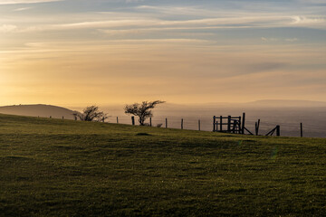 Fototapeta na wymiar Looking out from Ditchling Beacon in Sussex, with evening light