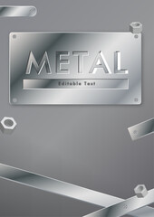 metal theme poster template with editable metal text effect, vector graphic design