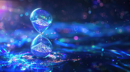 Hourglass of time for managing time and space. Magical glow effect