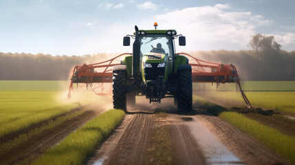 Modern Tractor Spraying Pesticides on Sunny Farmland