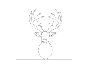 Continuous one line drawing of deer head. One line of wild reindeer. Deer head continuous line art. Editable outline.