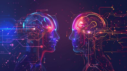 Human Versus Artificial Intelligence: A Conceptual Brain Showdown - obrazy, fototapety, plakaty