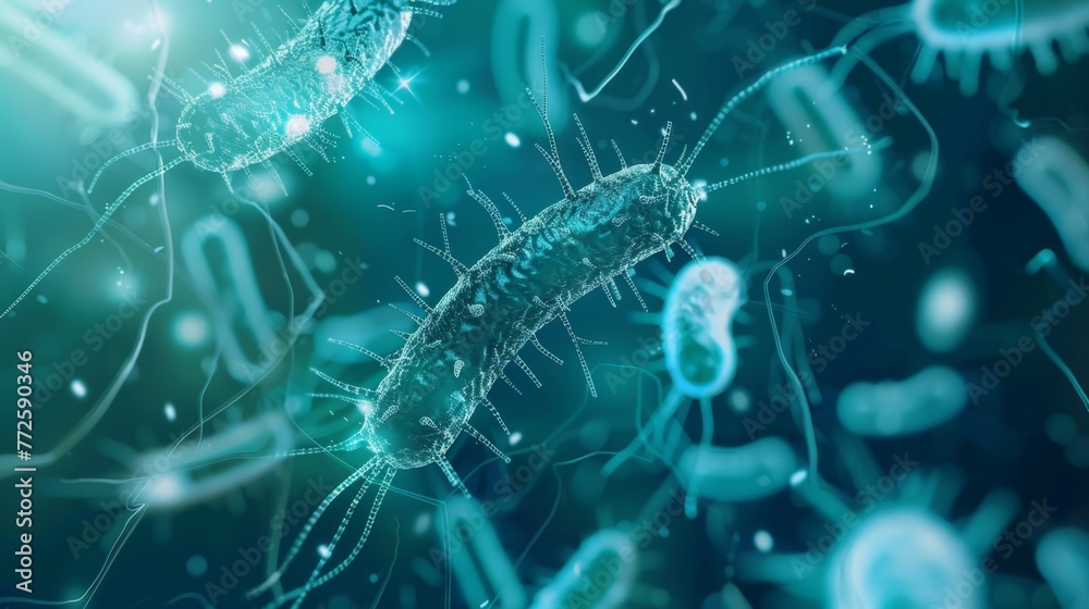 Leinwandbilder Digital Render of Bacteria in a Microscopic View Simulation