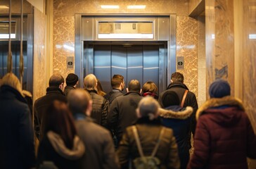 Crowd awaiting elevator arrival