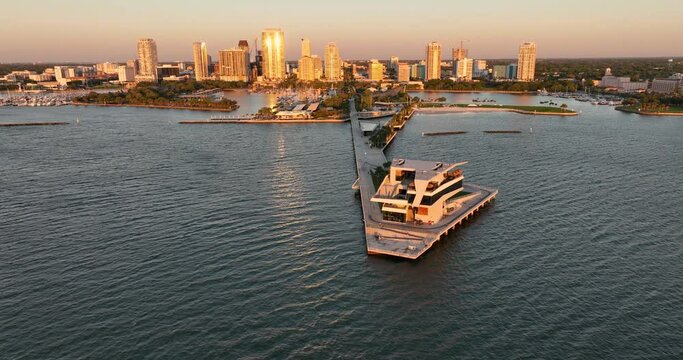 The St. Petersburg Pier, officially known as the St. Pete Pier during sunrise.	