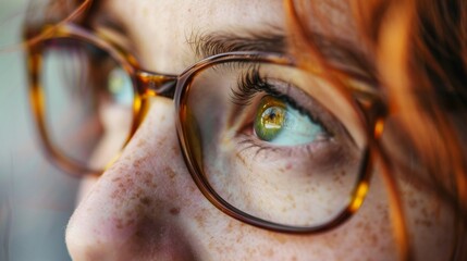 Close-Up of a Woman Green Eye Behind Tortoiseshell Glasses - Powered by Adobe