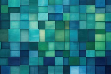 Abstract Geometric Mosaic in Blue and Green Tones