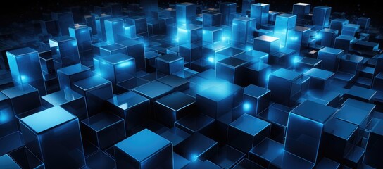Futuristic Blue Cubes Floating Digital Landscape