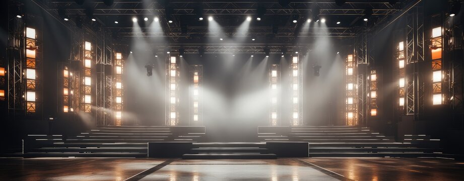 Empty Concert Stage with Dramatic Lighting Setup