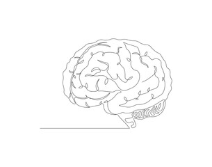 Continuous one line drawing of human brain. One line of brain. Organ concept continuous line art. Editable outline.