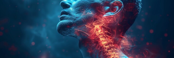 Illustrating the suffering caused by neck pain with impactful visual narrative - obrazy, fototapety, plakaty