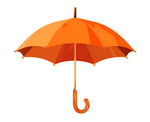 an orange umbrella with wooden handle on white background, flat design illustration