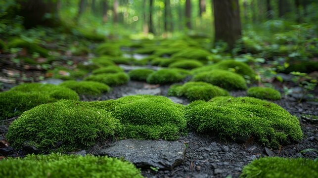 High quality wallpaper, nature, forest, moss in green fresh style, incredibly beautiful landscape
