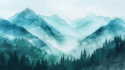 The mountains are covered in trees and the sky is cloudy