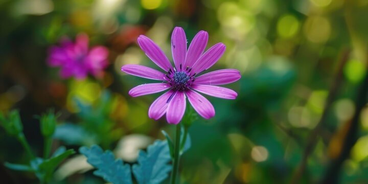 A close up of a purple flower with a green background. The flower is the main focus of the image and it is in full bloom