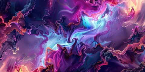 A colorful, swirling galaxy with purple and blue hues. The image is abstract and has a dreamy, otherworldly feel to it - obrazy, fototapety, plakaty